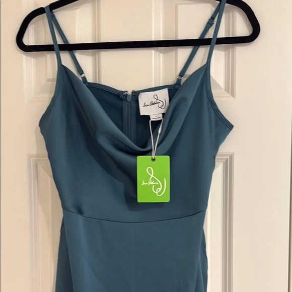NWT Sam Edelman Teal Sheath Midi Dress Cowl Neck Sz 4 - Picture 5 of 6